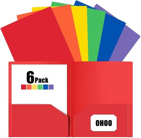 6 Pack Folders with Pockets Plastic Paper File Folder for School Office Home Business Fit Letter Size Paper Rainbow Colorful in Saudi Arabia