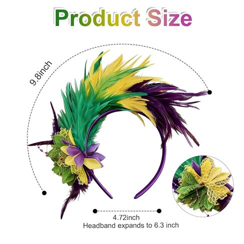3 قطع من عصابة الرأس من ريش ماردي آ جراس، إكسسوارات ملونة للنساء من ماردي آ جراس، قطع زينة للرأس من ريش الملكة من العشرينيات in Kuwait