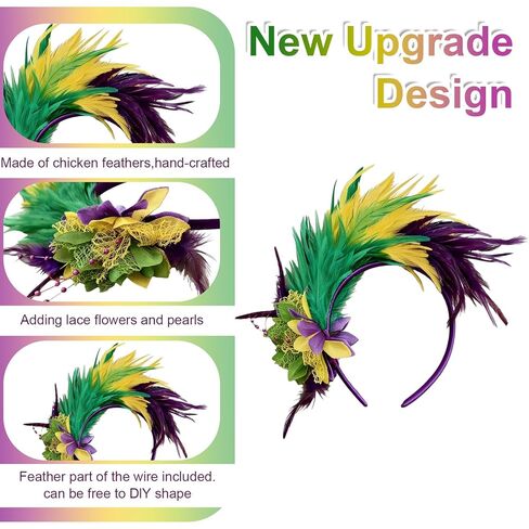 3 قطع من عصابة الرأس من ريش ماردي آ جراس، إكسسوارات ملونة للنساء من ماردي آ جراس، قطع زينة للرأس من ريش الملكة من العشرينيات in Kuwait