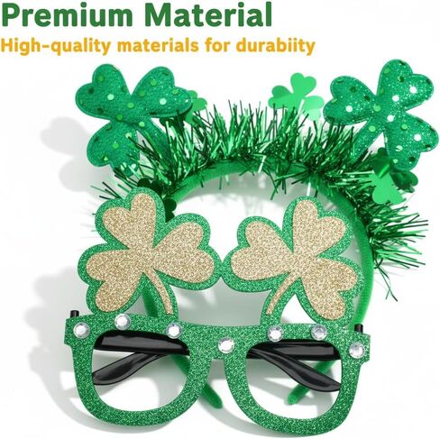 St. Patrick‘s Day Decorations, 2 Pack Glitter Shamrock Headband & No Lens Eyeglasses Set for Saint Patrick’s Day Party Favors, Women Men Adults Festival Accessories in Saudi Arabia