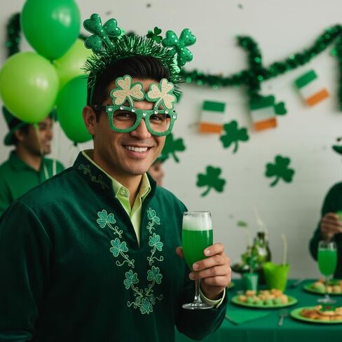 St. Patrick‘s Day Decorations, 2 Pack Glitter Shamrock Headband & No Lens Eyeglasses Set for Saint Patrick’s Day Party Favors, Women Men Adults Festival Accessories in Saudi Arabia