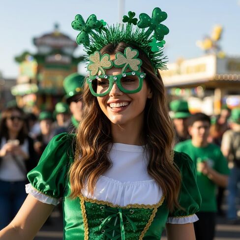 St. Patrick‘s Day Decorations, 2 Pack Glitter Shamrock Headband & No Lens Eyeglasses Set for Saint Patrick’s Day Party Favors, Women Men Adults Festival Accessories in Saudi Arabia