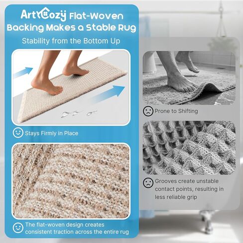 سجادة حمام ArtyCozy Waffle، سجاد حمام بوهو ناعم للغاية فائق الامتصاص وغير قابل للانزلاق مع دعامة من الغراء الساخن المنسوج للحمام، سجادات حمام قابلة للغسل في الغسالة، 17 بوصة × 24 بوصة، بني وأبيض in Saudi Arabia
