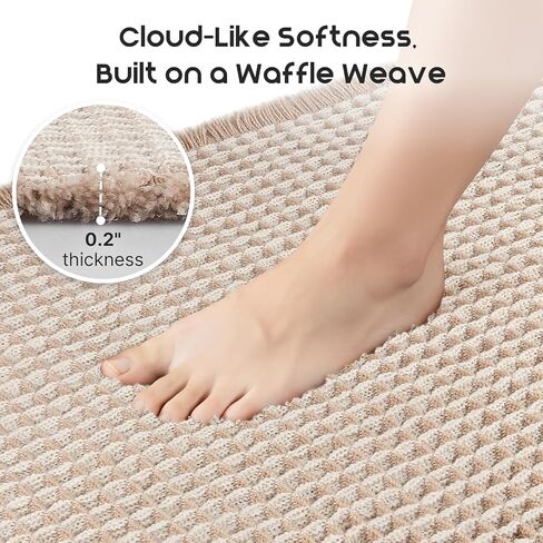 سجادة حمام ArtyCozy Waffle، سجاد حمام بوهو ناعم للغاية فائق الامتصاص وغير قابل للانزلاق مع دعامة من الغراء الساخن المنسوج للحمام، سجادات حمام قابلة للغسل في الغسالة، 17 بوصة × 24 بوصة، بني وأبيض in Saudi Arabia