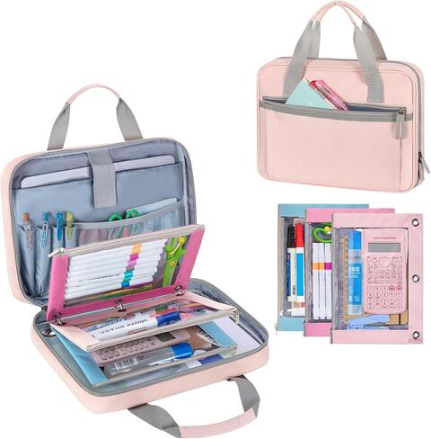 حافظة بسحاب مطورة من YARWO 2026 مع 3 أكياس لأقلام الرصاص، ومنظم ملفات صغير مع جيوب متعددة وأكمام مبطنة تناسب جهاز iPad مقاس 13 بوصة، وورق أوراق فضفاض، وبطاقة الاسم والقرطاسية للمدرسة، والمكتب، والعمل، وردي in Kuwait