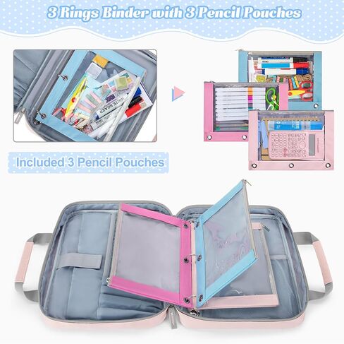 حافظة بسحاب مطورة من YARWO 2026 مع 3 أكياس لأقلام الرصاص، ومنظم ملفات صغير مع جيوب متعددة وأكمام مبطنة تناسب جهاز iPad مقاس 13 بوصة، وورق أوراق فضفاض، وبطاقة الاسم والقرطاسية للمدرسة، والمكتب، والعمل، وردي in Kuwait