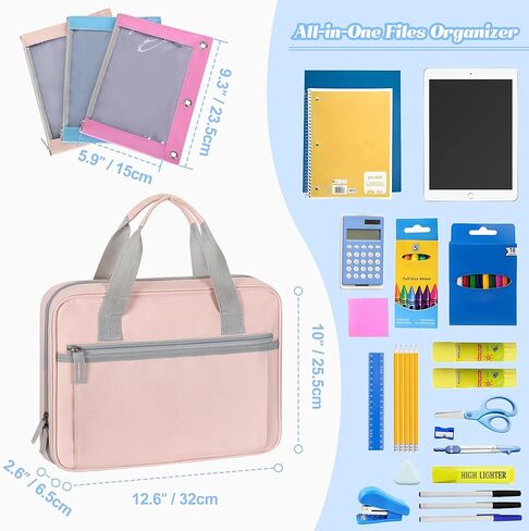 حافظة بسحاب مطورة من YARWO 2026 مع 3 أكياس لأقلام الرصاص، ومنظم ملفات صغير مع جيوب متعددة وأكمام مبطنة تناسب جهاز iPad مقاس 13 بوصة، وورق أوراق فضفاض، وبطاقة الاسم والقرطاسية للمدرسة، والمكتب، والعمل، وردي in Kuwait