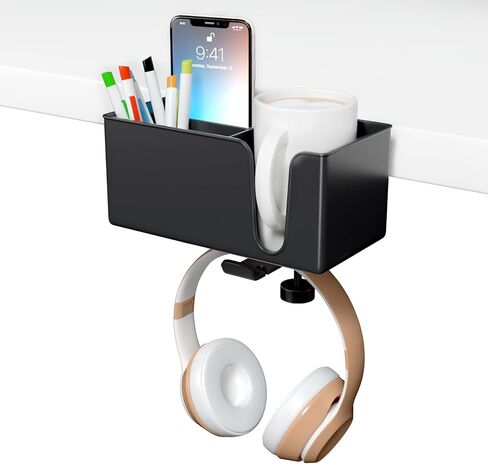 حامل أقلام مكتب 5 في 1 - مشبك على حامل سماعة الرأس أسفل المكتب - حامل سماعة رأس دوار قابل للفصل تخزين سطح المكتب in Kuwait