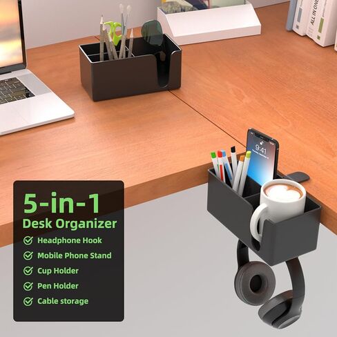 حامل أقلام مكتب 5 في 1 - مشبك على حامل سماعة الرأس أسفل المكتب - حامل سماعة رأس دوار قابل للفصل تخزين سطح المكتب in Kuwait