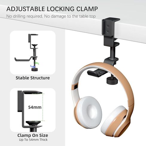 حامل أقلام مكتب 5 في 1 - مشبك على حامل سماعة الرأس أسفل المكتب - حامل سماعة رأس دوار قابل للفصل تخزين سطح المكتب in Kuwait