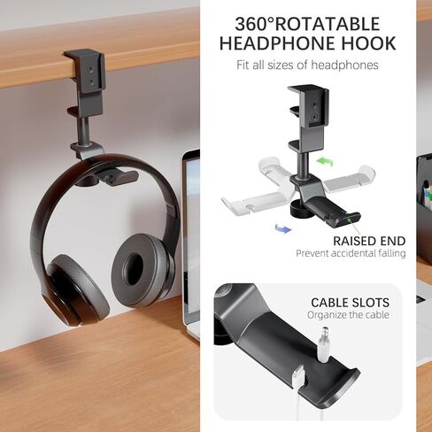 حامل أقلام مكتب 5 في 1 - مشبك على حامل سماعة الرأس أسفل المكتب - حامل سماعة رأس دوار قابل للفصل تخزين سطح المكتب in Kuwait