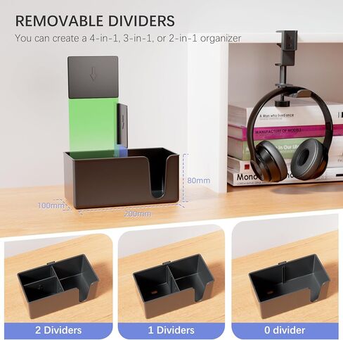 حامل أقلام مكتب 5 في 1 - مشبك على حامل سماعة الرأس أسفل المكتب - حامل سماعة رأس دوار قابل للفصل تخزين سطح المكتب in Kuwait