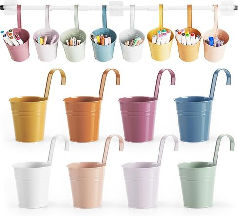 OBUSATT 8 PCS Boho Metal Pencil Holder with Pipes Back to School Hanging Iron Small Pails Colors Crayon Organizer First Day of School Boho Buckets Classroom Pencil Holder for Kids Crafts Party Favors in Kuwait