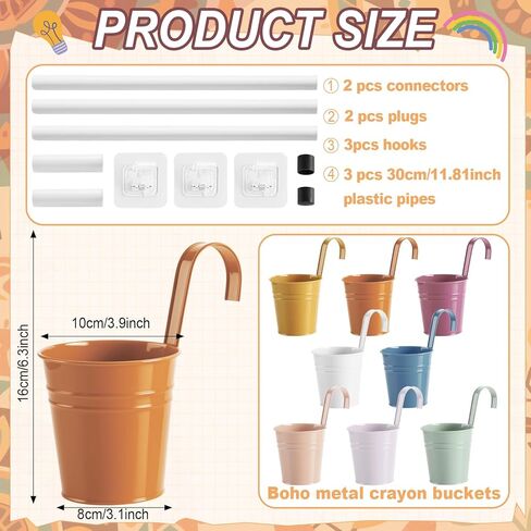 OBUSATT 8 PCS Boho Metal Pencil Holder with Pipes Back to School Hanging Iron Small Pails Colors Crayon Organizer First Day of School Boho Buckets Classroom Pencil Holder for Kids Crafts Party Favors in Saudi Arabia
