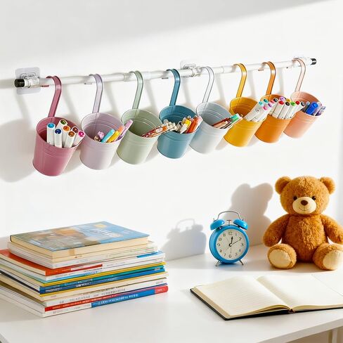 OBUSATT 8 PCS Boho Metal Pencil Holder with Pipes Back to School Hanging Iron Small Pails Colors Crayon Organizer First Day of School Boho Buckets Classroom Pencil Holder for Kids Crafts Party Favors in Saudi Arabia