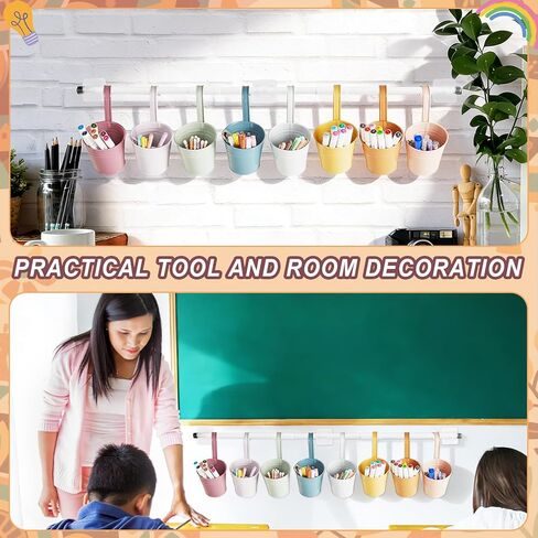 OBUSATT 8 PCS Boho Metal Pencil Holder with Pipes Back to School Hanging Iron Small Pails Colors Crayon Organizer First Day of School Boho Buckets Classroom Pencil Holder for Kids Crafts Party Favors in Saudi Arabia