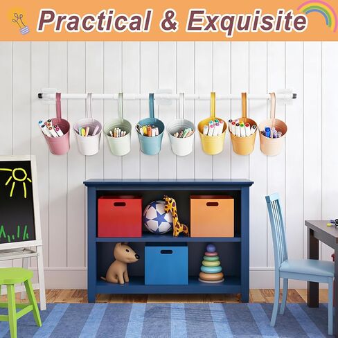 OBUSATT 8 PCS Boho Metal Pencil Holder with Pipes Back to School Hanging Iron Small Pails Colors Crayon Organizer First Day of School Boho Buckets Classroom Pencil Holder for Kids Crafts Party Favors in Saudi Arabia