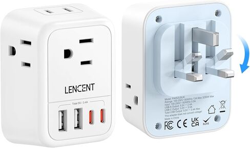 LENCEN 2 Pack Foldable US to UK Plug Adapter, Type G Travel Outlet Adapter with 4 USB Charger(2 USB C), Power Adaptor for USA to Ireland Scotland Dubai Hong Kong England British Kenya London in Kuwait
