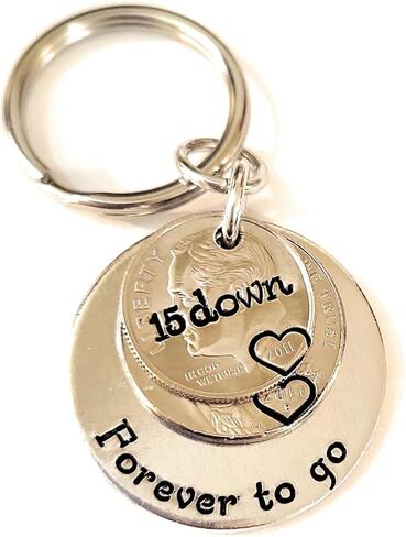15 Years Down Forever To Go 15th Anniversary Gift 2009 Dime and Nickel Key Chain for Husband Wife in Kuwait