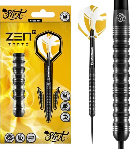 Shot! Darts Zen Tanto 90% Tungsten Pro Throwing Darts Steel Tip Set, Professional – Made in New Zealand – Designed Dart Flights for Women & Men – Metal Tip Bar Darts for Adults in Kuwait
