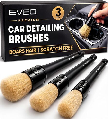 مجموعة فرش تفصيل السيارة من EVEO - (3 عبوات) طقم تفصيل السيارة من الداخل، طقم تفصيل السيارة من الداخل فرش تفصيل السيارة - فرشاة تنظيف السيارة، فرش تفصيل السيارة، أدوات تفصيل السيارة | شعر الخنزير الناعم in Kuwait