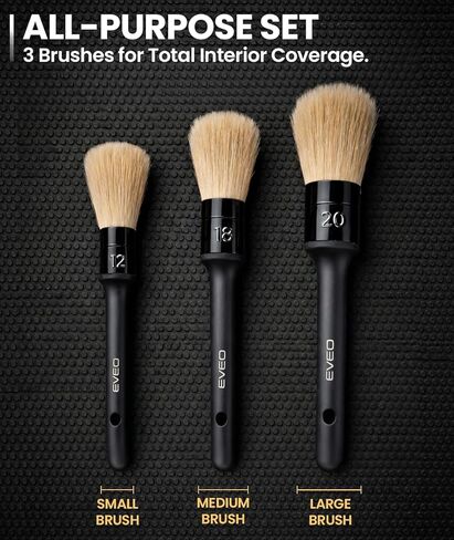 مجموعة فرش تفصيل السيارة من EVEO - (3 عبوات) طقم تفصيل السيارة من الداخل، طقم تفصيل السيارة من الداخل فرش تفصيل السيارة - فرشاة تنظيف السيارة، فرش تفصيل السيارة، أدوات تفصيل السيارة | شعر الخنزير الناعم in Kuwait