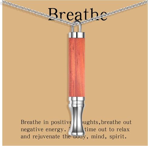 قلادة التنفس الواعي: سحر تململ من الخشب الطبيعي لتخفيف القلق والمساعدة على الإقلاع عن التدخين، قلادة حسية من الفولاذ المقاوم للصدأ لتهدئة عقلك in Kuwait
