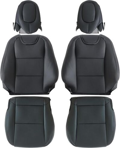 GXARTS Driver & Passenger Side Bottom & Top Lean Back Seat Covers & Headrest Cover Black Perforated Leather White Line Replacement Compatible with Chevrolet Camaro 2010 2011 2012 2013 2014 2015 in Saudi Arabia
