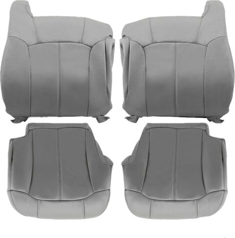 SecosAutoparts Driver and Passenger Bottom and Top Lean Back Replacement Leather Seat Cover Gray Compatible with Chevy Silverado Tahoe Sierra Suburban Avalanche 1999 2000 2001 2002 in Saudi Arabia