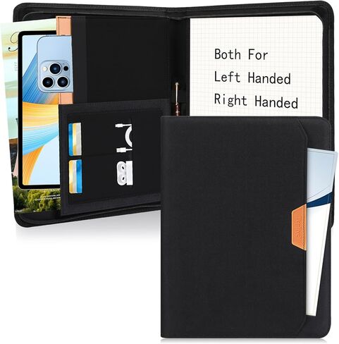 Toplive Portfolio 3 Ring Binder, Business PU Leather Padfolio Organizer Case, Executive Portfolio Folder for Interview Resume Conference 12.8" x 9.5", Black in Saudi Arabia