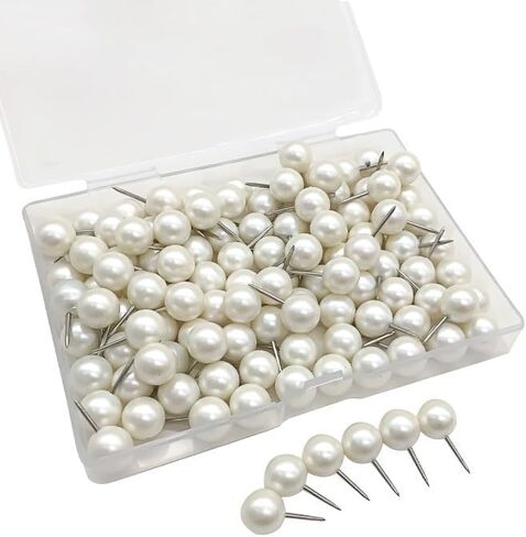 100 قطعة من دبابيس الدفع، مسامير إبهام بيضاء لؤلؤية - مثالية للوحات الإعلانات، ولوحات الفلين، وتزيين الجدران، والخرائط، والتقويمات، والصور - المنزل والمكتب in Kuwait