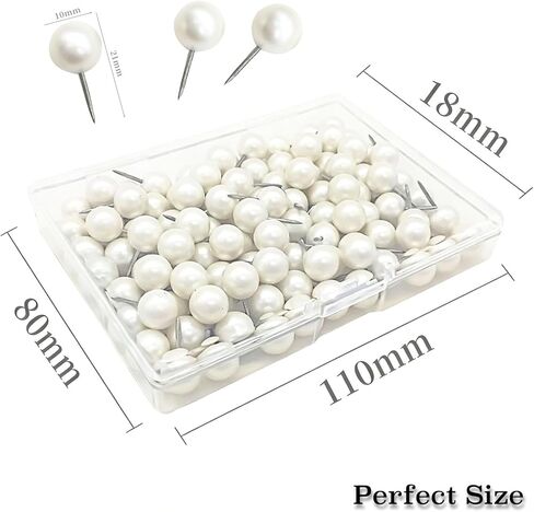100 قطعة من دبابيس الدفع، مسامير إبهام بيضاء لؤلؤية - مثالية للوحات الإعلانات، ولوحات الفلين، وتزيين الجدران، والخرائط، والتقويمات، والصور - المنزل والمكتب in Kuwait