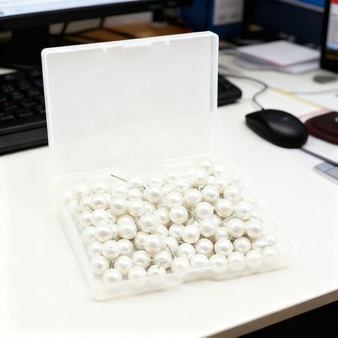 100 قطعة من دبابيس الدفع، مسامير إبهام بيضاء لؤلؤية - مثالية للوحات الإعلانات، ولوحات الفلين، وتزيين الجدران، والخرائط، والتقويمات، والصور - المنزل والمكتب in Kuwait
