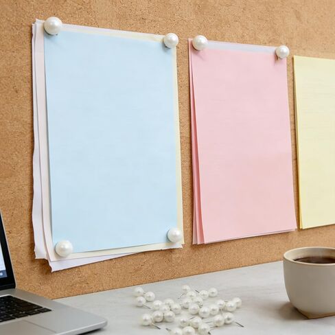 100 قطعة من دبابيس الدفع، مسامير إبهام بيضاء لؤلؤية - مثالية للوحات الإعلانات، ولوحات الفلين، وتزيين الجدران، والخرائط، والتقويمات، والصور - المنزل والمكتب in Kuwait