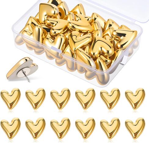 36Pcs Cute Heart Decorative Pins, Gold Heart Push Pins for Bulletin Board, Cork Board, Photo Walls, Memos, Whiteboards, Office or Home in Saudi Arabia