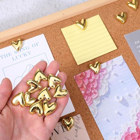 36Pcs Cute Heart Decorative Pins, Gold Heart Push Pins for Bulletin Board, Cork Board, Photo Walls, Memos, Whiteboards, Office or Home in Saudi Arabia
