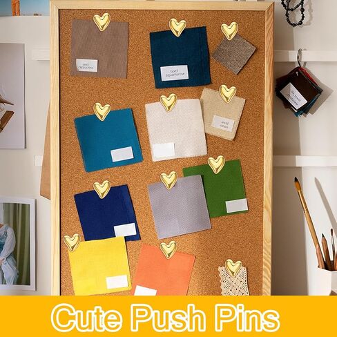 36Pcs Cute Heart Decorative Pins, Gold Heart Push Pins for Bulletin Board, Cork Board, Photo Walls, Memos, Whiteboards, Office or Home in Saudi Arabia