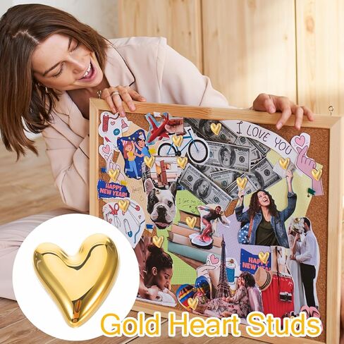 36Pcs Cute Heart Decorative Pins, Gold Heart Push Pins for Bulletin Board, Cork Board, Photo Walls, Memos, Whiteboards, Office or Home in Saudi Arabia
