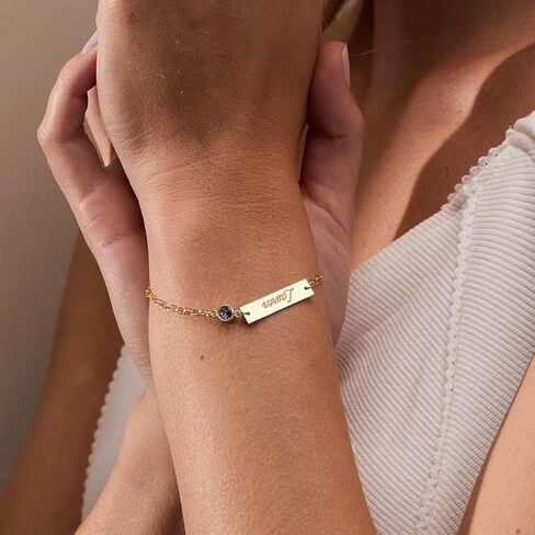 EVE'S ADDICTION Custom Engraved Rose Gold Tone Birthstone Name Bar Bracelet - Personalized Birthstone Bracelet for Women - Name Bracelet - Couple's Bracelet - Birthday Gift for Her - Gifts for Mom in Saudi Arabia