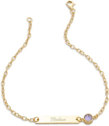 EVE'S ADDICTION Custom Engraved Rose Gold Tone Birthstone Name Bar Bracelet - Personalized Birthstone Bracelet for Women - Name Bracelet - Couple's Bracelet - Birthday Gift for Her - Gifts for Mom in Saudi Arabia
