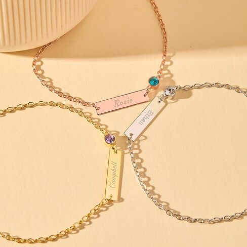 EVE'S ADDICTION Custom Engraved Rose Gold Tone Birthstone Name Bar Bracelet - Personalized Birthstone Bracelet for Women - Name Bracelet - Couple's Bracelet - Birthday Gift for Her - Gifts for Mom in Saudi Arabia