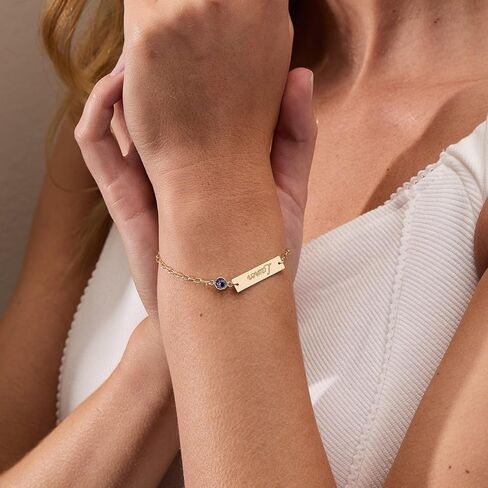EVE'S ADDICTION Custom Engraved Rose Gold Tone Birthstone Name Bar Bracelet - Personalized Birthstone Bracelet for Women - Name Bracelet - Couple's Bracelet - Birthday Gift for Her - Gifts for Mom in Saudi Arabia