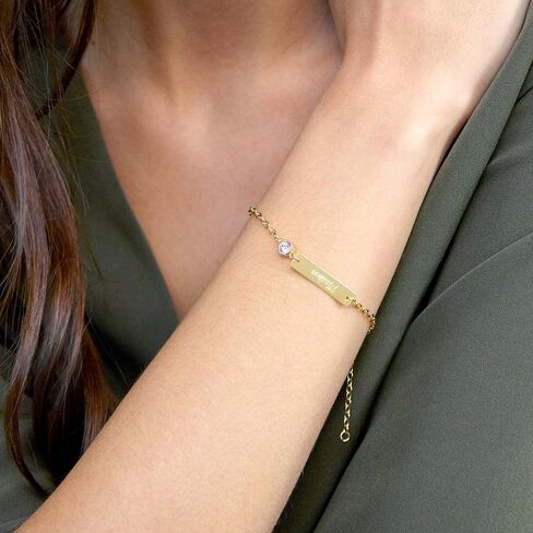 EVE'S ADDICTION Custom Engraved Rose Gold Tone Birthstone Name Bar Bracelet - Personalized Birthstone Bracelet for Women - Name Bracelet - Couple's Bracelet - Birthday Gift for Her - Gifts for Mom in Saudi Arabia