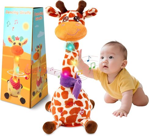JISONCASE Christmas Talking Dancing Giraffe Baby Toy, Adjustable Volume Tummy Time Toy Repeating What You Say, Singing Mimicking Recording Sensory Education Gifts for Toddlers Boy Girls in Saudi Arabia