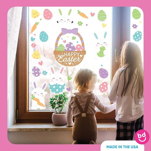 Big Dot of Happiness Spring Easter Window Clings, Reusable Holiday Window Sticker Decorations, Basket, Eggs, Bunny Decals, Happy Easter Static Clings for Kid-Friendly Party Decor in Saudi Arabia