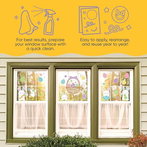 Big Dot of Happiness Spring Easter Window Clings, Reusable Holiday Window Sticker Decorations, Basket, Eggs, Bunny Decals, Happy Easter Static Clings for Kid-Friendly Party Decor in Saudi Arabia