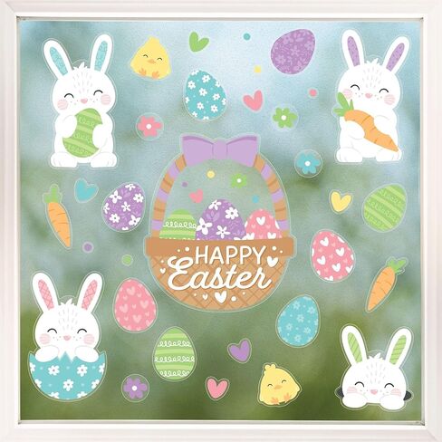 Big Dot of Happiness Spring Easter Window Clings, Reusable Holiday Window Sticker Decorations, Basket, Eggs, Bunny Decals, Happy Easter Static Clings for Kid-Friendly Party Decor in Saudi Arabia