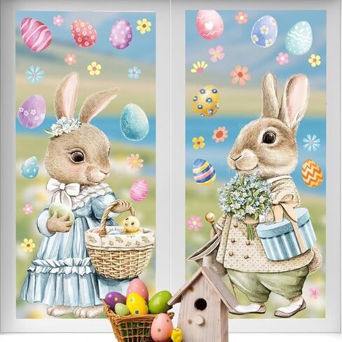 2 Sheets Easter PVC Static Window Clings Watercolor Bunny Egg Decorations Reusable Removable Window Stickers for Easter Party Home Glass Door Wall Decor Spring Holiday Decorations for Kids Adults in Saudi Arabia