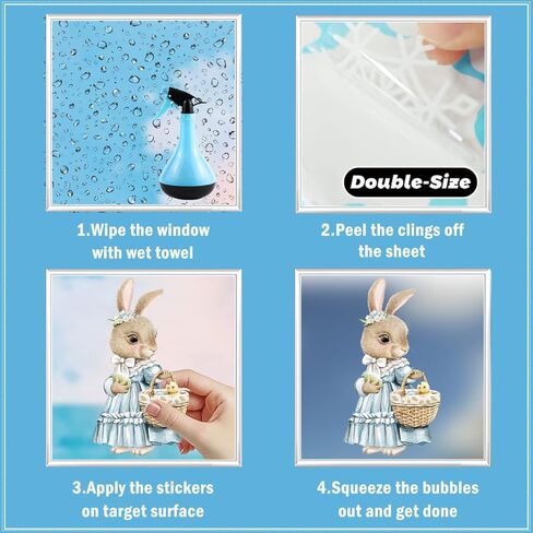 2 Sheets Easter PVC Static Window Clings Watercolor Bunny Egg Decorations Reusable Removable Window Stickers for Easter Party Home Glass Door Wall Decor Spring Holiday Decorations for Kids Adults in Saudi Arabia