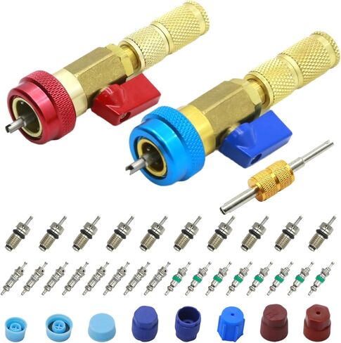 UOIENRT 37 قطعة R134A صمام مجموعة أدوات التثبيت السريعة المزيل، ارتفاع منخفض الضغط صمام التيار المتردد أداة إزالة الأساسية لنظام تكييف الهواء التبريد R12 R134a in Saudi Arabia